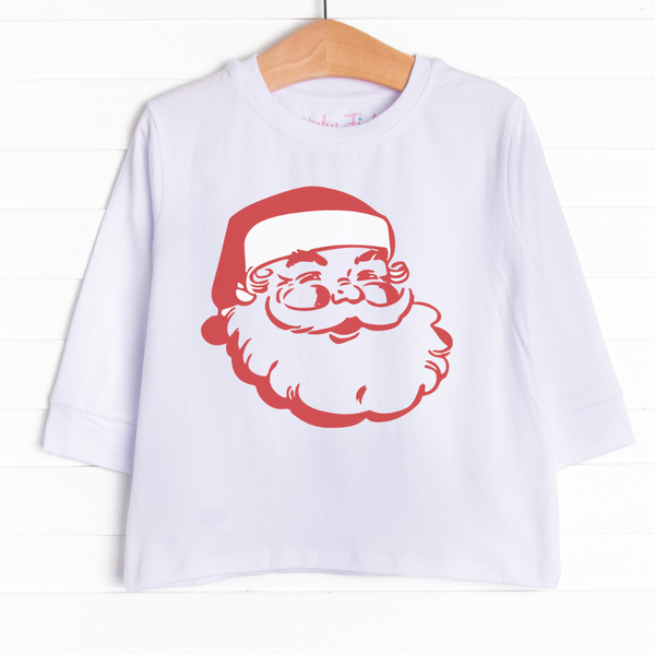 Our long sleeve Kris Kringle graphic tee has an outline of Santa Claus in the center.