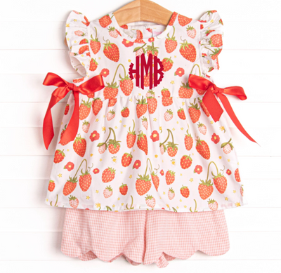 Strawberry Blooms Side Tie Short Set, Red