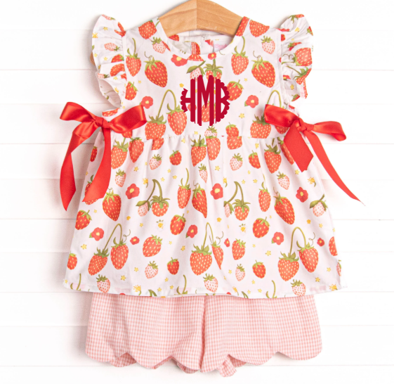 Strawberry Blooms Side Tie Short Set, Red