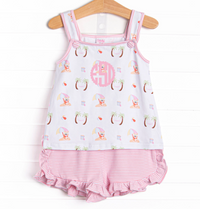Corgi on the Coast Ruffle Short Set, Pink