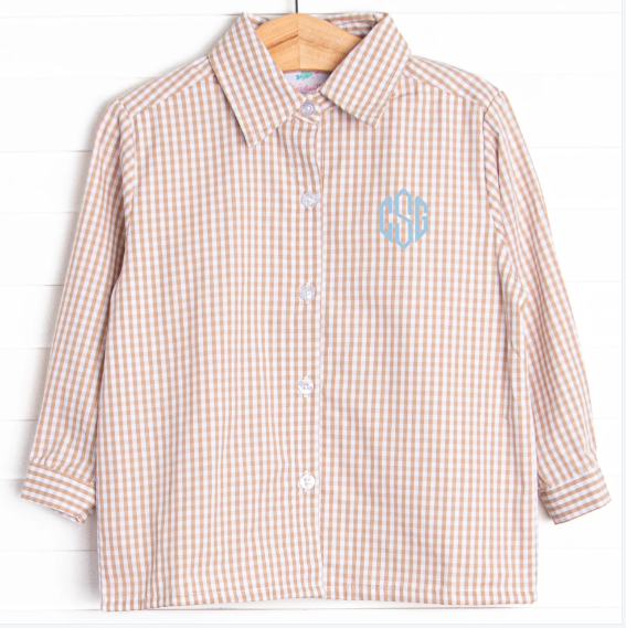 Classic Connor Top, Tan Gingham