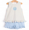 Rainbow Waves Ruffle Short Set, Blue