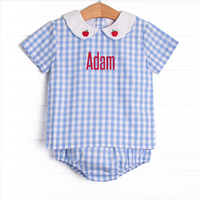 A+ Apple Embroidered Diaper Set, Blue