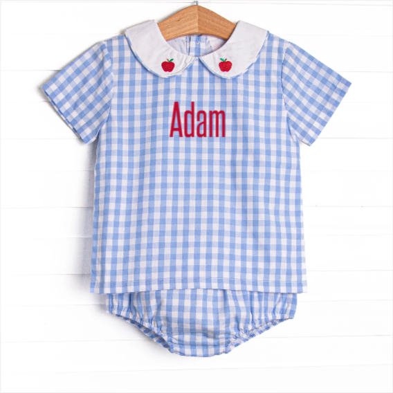 A+ Apple Embroidered Diaper Set, Blue