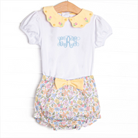 Abundant Blooms Embroidered Collared Diaper Set, Yellow