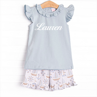 Ahoy Matey Ruffle Short Set, Blue