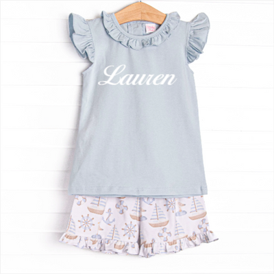 Ahoy Matey Ruffle Short Set, Blue