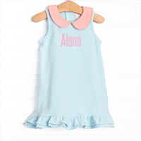 Alana Ruffle Dress, Peach and Aqua Stripe