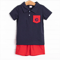 All-American Classic Polo Short Set, Blue
