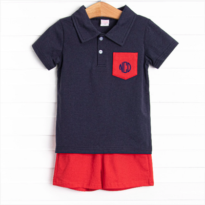 All-American Classic Polo Short Set, Blue