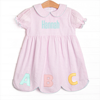 Alphabet Adventures Applique Scalloped Dress, Pink Seersucker