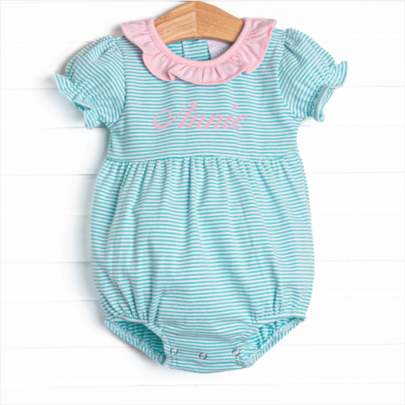 Annie Puff Sleeve Bubble, Mint Stripe