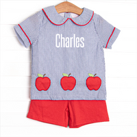 Apple Orchard Applique Short Set, Navy