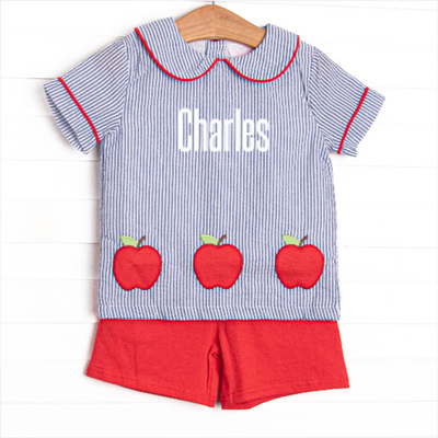 Apple Orchard Applique Short Set, Navy