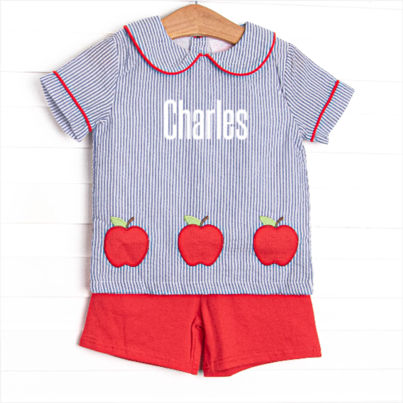 Apple Orchard Applique Short Set, Navy