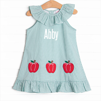 Apples to Apples Applique Ruffle Dress, Green
