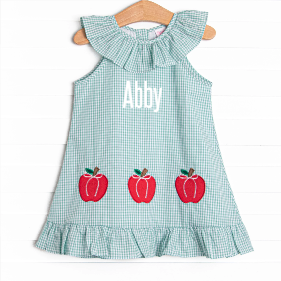 Apples to Apples Applique Ruffle Dress, Green
