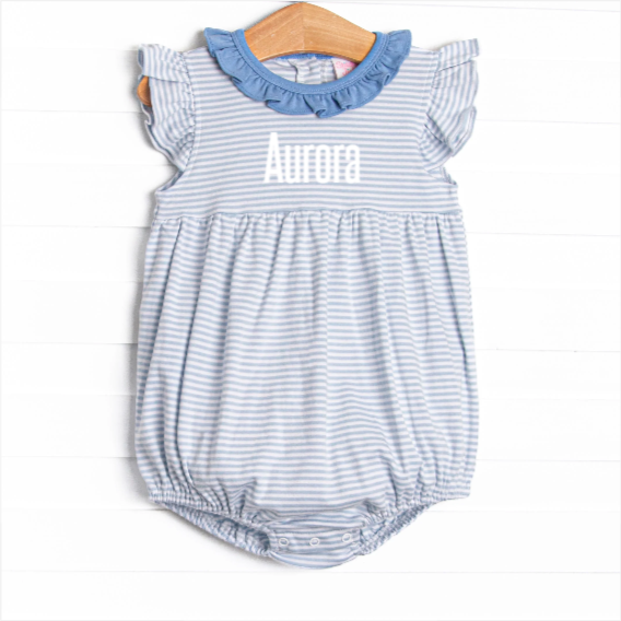 Aurora Angel Sleeve Pima Bubble, Light Blue Stripe