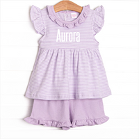 Aurora Pima Ruffle Short Set, Purple