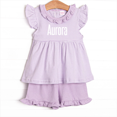 Aurora Pima Ruffle Short Set, Purple