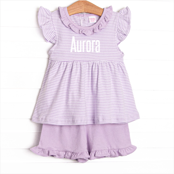 Aurora Pima Ruffle Short Set, Purple