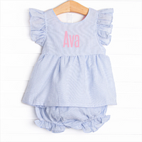Ava Diaper Set, Blue Seersucker