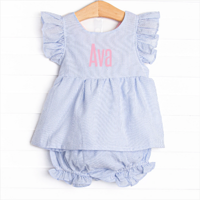Ava Diaper Set, Blue Seersucker