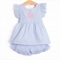 Ava Short Set, Blue Seersucker