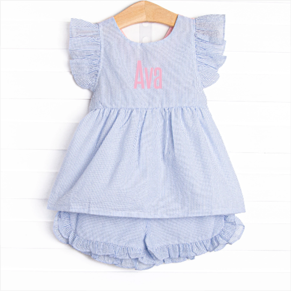 Ava Short Set, Blue Seersucker
