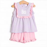Bea Pima Ruffle Short Set, Pink and Purple Stripe