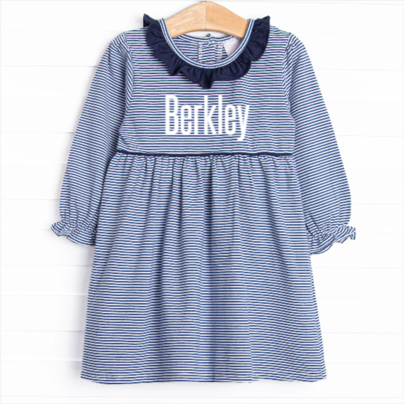 Berkley Long Sleeve Dress, Navy Stripe