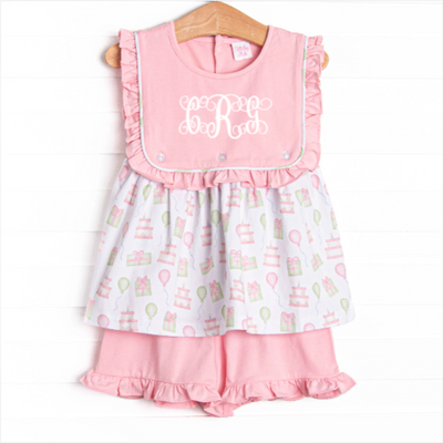 Birthday Party Ruffle Short Set, Pink