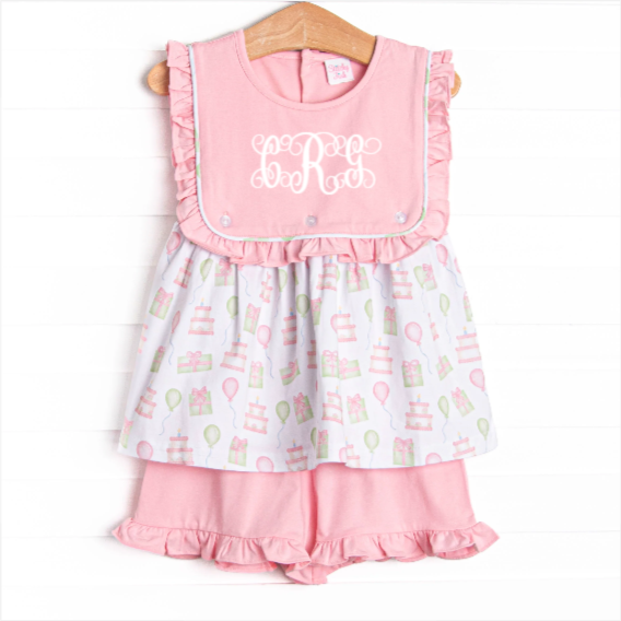 Birthday Party Ruffle Short Set, Pink