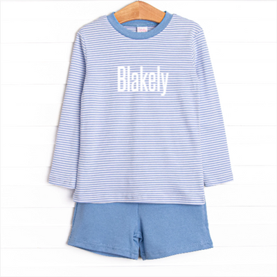 Blakely Pima Long Sleeve Short Set, Blue