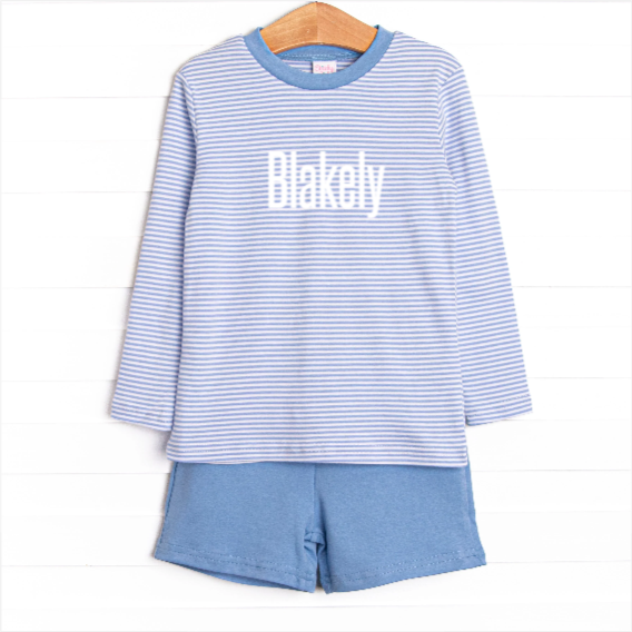 Blakely Pima Long Sleeve Short Set, Blue