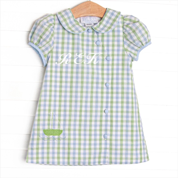 Bleu: Bexley Bay Embroidered Dress, Blue and Green Plaid