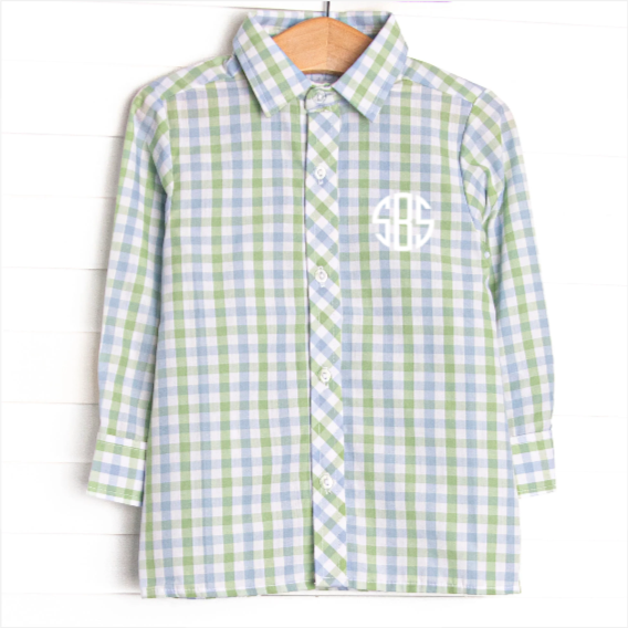 Bleu: Brixton Bay Button-Up Shirt, Blue and Green Plaid
