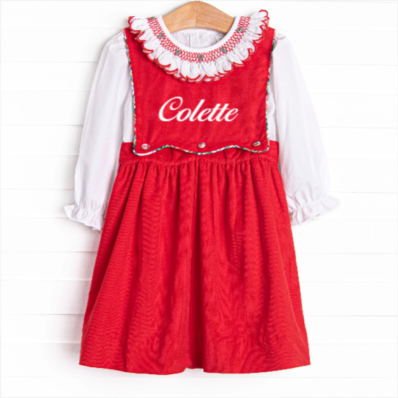 Bleu: Colette Classic Smocked Dress Set, Red Corduroy