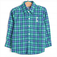 Bleu: Conrad Classic Button-Up Shirt, Blue and Green Plaid