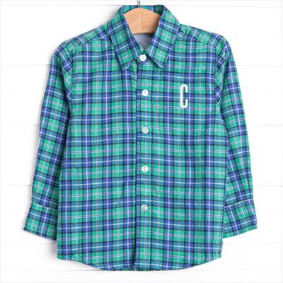 Bleu: Conrad Classic Button-Up Shirt, Blue and Green Plaid