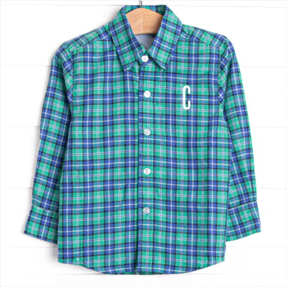 Bleu: Conrad Classic Button-Up Shirt, Blue and Green Plaid