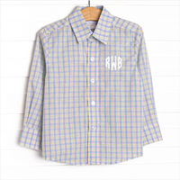 Bleu: Conrad Classic Button-Up Shirt, Light Blue and Green Plaid