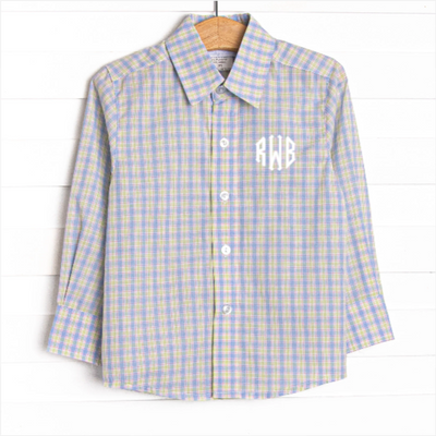 Bleu: Conrad Classic Button-Up Shirt, Light Blue and Green Plaid