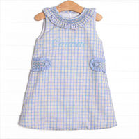 Bleu: Corinne Smocked Dress, Light Blue and Green Plaid