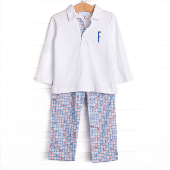 Bleu: Frederick Pant Set, Red and Blue Plaid