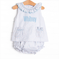 Bleu: Greer Smocked Diaper Set, Blue Plaid