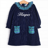 Bleu: Harper Holly Smocked Long Sleeve Dress, Blue and Green Plaid