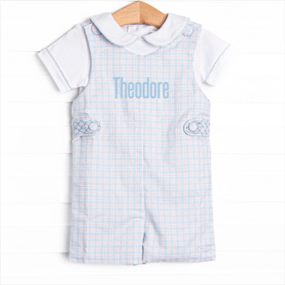 Bleu: Theodore Smocked Shortall, Blue Plaid