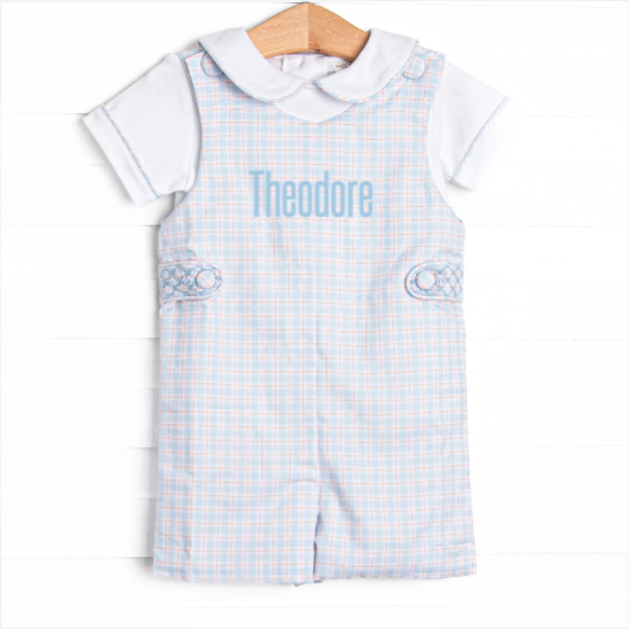 Bleu: Theodore Smocked Shortall, Blue Plaid
