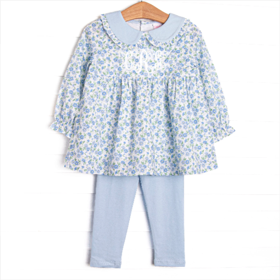 Blue Berry Blooms Legging Set, Blue